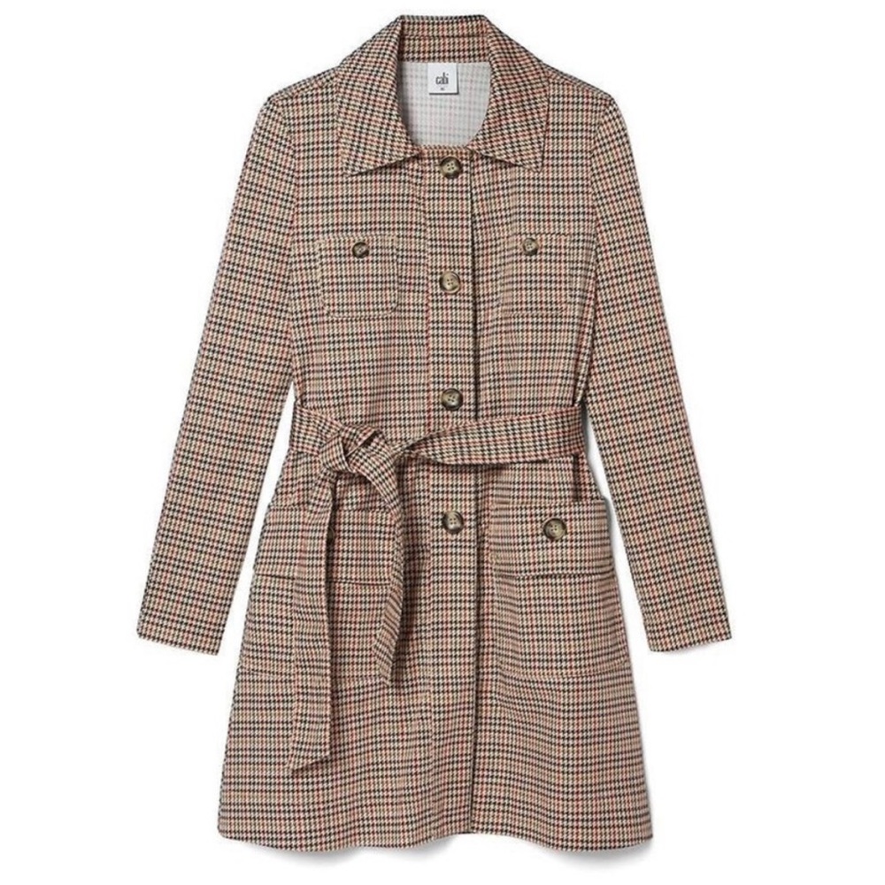 CAbi 3734 Sherlock Houndstooth Check Plaid Trench Coat Jacket in Size Large
